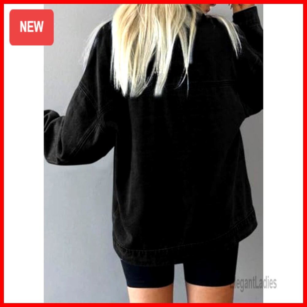 Denim Jacket Drop Shoulder Button Front Casual Lo… - image 3